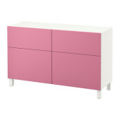 BESTÅ Storage combination w doors/drawers, white, Lappviken pink - 990.896.49