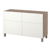 BESTÅ Storage combination w doors/drawers, walnut effect light gray, Lappviken white - 590.896.13
