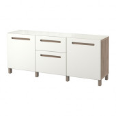 BESTÅ Storage combination w doors/drawers, walnut effect light gray, Marviken white - 491.051.85