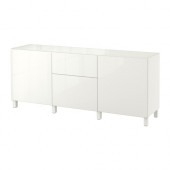 BESTÅ Storage combination w doors/drawers, white, Selsviken high-gloss/white - 891.030.90