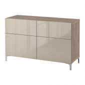 BESTÅ Storage combination w doors/drawers, walnut effect light gray, Selsviken high-gloss/beige - 390.896.14
