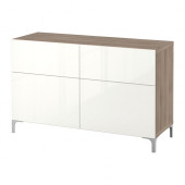BESTÅ Storage combination w doors/drawers, walnut effect light gray, Selsviken high-gloss/white - 690.894.91