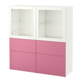 BESTÅ Storage combination w/glass doors, Lappviken pink, Sindvik white clear glass - 490.899.39