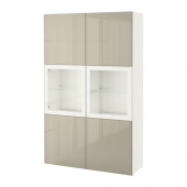 BESTÅ Storage combination w/glass doors, white, Selsviken high gloss/beige clear glass - 490.898.59