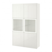 BESTÅ Storage combination w/glass doors, white, Selsviken high-gloss/white frosted glass - 590.899.05