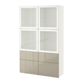 BESTÅ Storage combination w/glass doors, white, Selsviken high gloss/beige frosted glass - 990.900.68