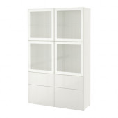 BESTÅ Storage combination w/glass doors, white, Selsviken high-gloss/white frosted glass - 990.900.73