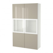 BESTÅ Storage combination w/glass doors, white, Selsviken high gloss/beige frosted glass - 690.899.00
