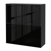 BESTÅ Storage combination w/glass doors, black-brown, Selsviken high gloss/black clear glass - 790.897.73