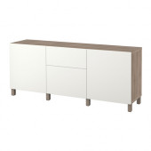 BESTÅ Storage combination with drawers, walnut effect light gray, Lappviken white - 590.896.89