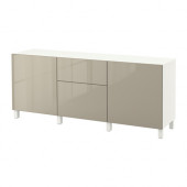 BESTÅ Storage combination with drawers, white, Selsviken high-gloss/beige - 090.884.99