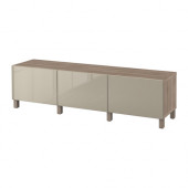 BESTÅ Storage combination with drawers, walnut effect light gray, Selsviken high-gloss/beige - 590.725.61