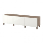 BESTÅ Storage combination with drawers, walnut effect light gray, Selsviken high-gloss/white - 390.725.62