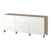 BESTÅ Storage combination with drawers, walnut effect light gray, Selsviken high-gloss/white - 190.896.91