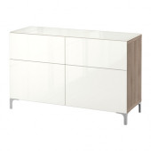 BESTÅ Storage combination with drawers, walnut effect light gray, Selsviken high-gloss/white - 591.039.54