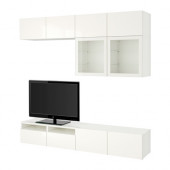 BESTÅ TV storage combination/glass doors, white, Selsviken high gloss/white clear glass - 890.546.45