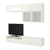 BESTÅ TV storage combination/glass doors, white, Selsviken high-gloss/white frosted glass - 190.741.14