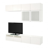BESTÅ TV storage combination/glass doors, white, Selsviken high-gloss/white frosted glass - 290.987.46