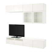 BESTÅ TV storage combination/glass doors, white, Selsviken high gloss/white clear glass - 190.986.62