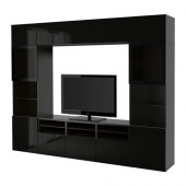 BESTÅ TV storage combination/glass doors, black-brown, Selsviken high gloss/black clear glass - 590.841.87