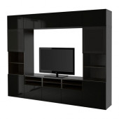 BESTÅ TV storage combination/glass doors, black-brown, Selsviken high gloss/black smoked glass - 490.880.20