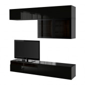 BESTÅ TV storage combination/glass doors, black-brown, Selsviken high gloss/black clear glass - 190.987.18