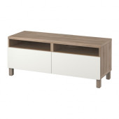 BESTÅ TV unit with drawers, gray stained walnut eff clear glass, Lappviken white - 390.613.18