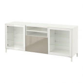 BESTÅ TV unit with drawers, white, Selsviken high gloss/beige clear glass - 990.831.38