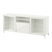 BESTÅ TV unit with drawers, white, Selsviken high gloss/white clear glass - 290.546.72
