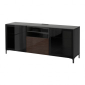 BESTÅ TV unit with drawers, black-brown, Selsviken high gloss/brown clear glass - 690.836.39