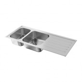 BOHOLMEN 2 bowl inset sink with drainer, stainless steel - 998.474.67