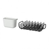 BOHOLMEN Dish drainer and flatware basket, black, white - 102.085.23