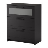 BRIMNES 3-drawer chest, black, frosted glass - 802.383.38