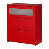 BRIMNES 3-drawer chest, red, frosted glass - 502.261.29