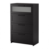 BRIMNES 4-drawer dresser, black, frosted glass - 602.383.44