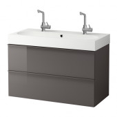 GODMORGON /
BRÅVIKEN Sink cabinet with 2 drawers, high gloss gray - 199.035.32