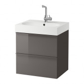 GODMORGON /
BRÅVIKEN Sink cabinet with 2 drawers, gray high gloss gray - 598.843.67
