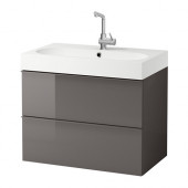 GODMORGON /
BRÅVIKEN Sink cabinet with 2 drawers, gray high gloss gray - 698.799.59