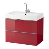 GODMORGON /
BRÅVIKEN Sink cabinet with 2 drawers, high gloss red - 999.032.22