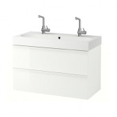 GODMORGON /
BRÅVIKEN Sink cabinet with 2 drawers, high gloss white - 299.035.22