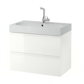 GODMORGON /
BRÅVIKEN Sink cabinet with 2 drawers, high gloss white, light gray - 690.054.20
