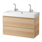 GODMORGON /
BRÅVIKEN Sink cabinet with 2 drawers, white stained oak effect white stained oak - 199.032.40