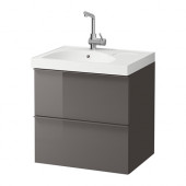 GODMORGON /
EDEBOVIKEN Sink cabinet with 2 drawers, high gloss gray - 099.033.92