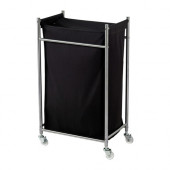 GRUNDTAL Laundry bin with casters, stainless steel, black - 502.192.99