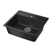 HÄLLVIKEN 1 bowl insert sink, drain+strainer, black quartz composite, quartz composite - 990.213.72