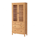HEMNES Glass-door cabinet with 3 drawers, light brown - 202.821.50