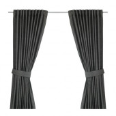 INGERT Curtains with tie-backs, 1 pair, dark gray - 502.578.56