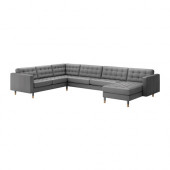LANDSKRONA Corner sofa 2+3/3+2 and chaise, Grann, Bomstad gray/wood - 690.462.89