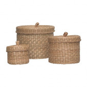 LJUSNAN Box with lid, set of 3, seagrass - 700.134.62