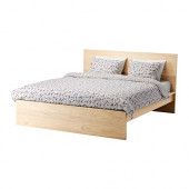 MALM Bed frame, high, white stained oak veneer, Luröy - 390.273.86
